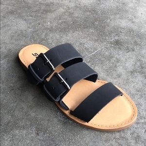 Soda Women’s Slide Sandals with Buckles in Black